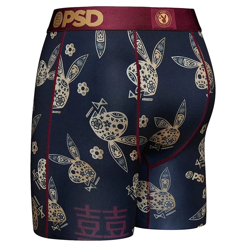 PSD Men's Black Playboy Chinese Boxer Briefs Underwear - 422180156-BLK