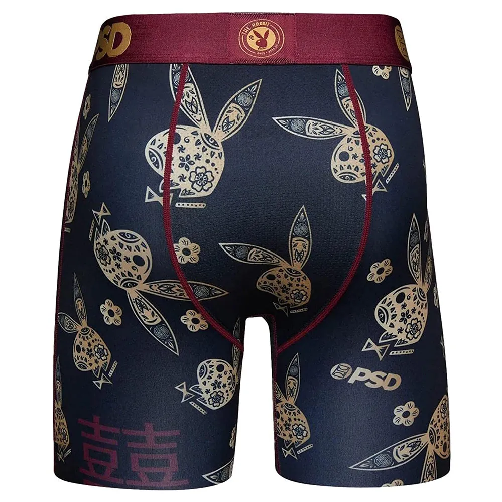 PSD Men's Black Playboy Chinese Boxer Briefs Underwear - 422180156-BLK