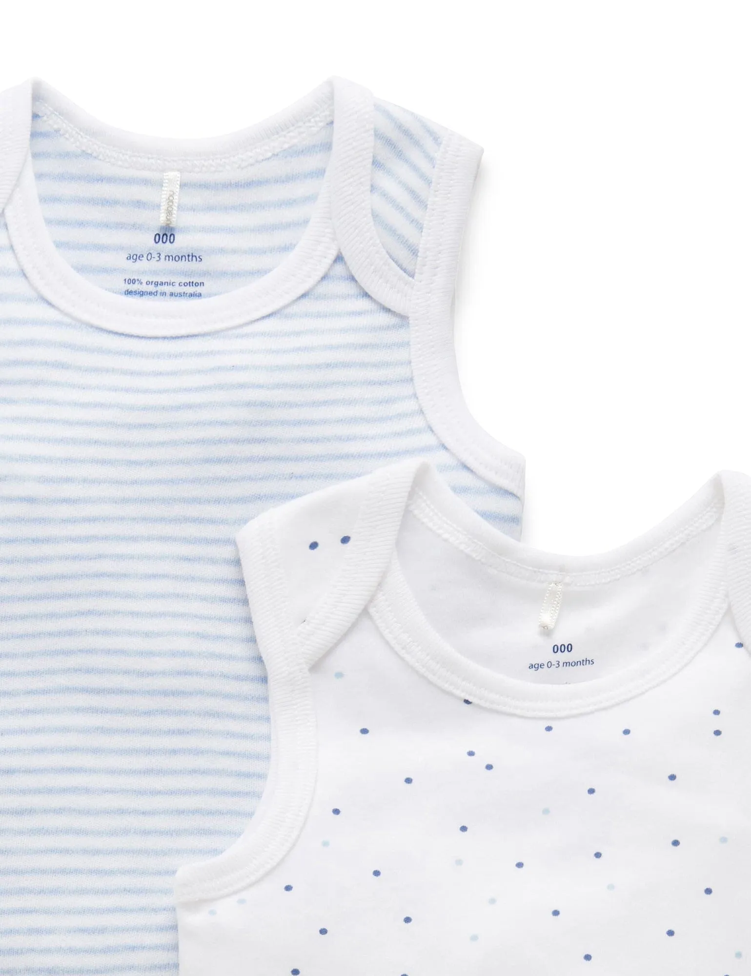 Purebaby - 2 Pack Singlet Bodysuit | Pale Blue