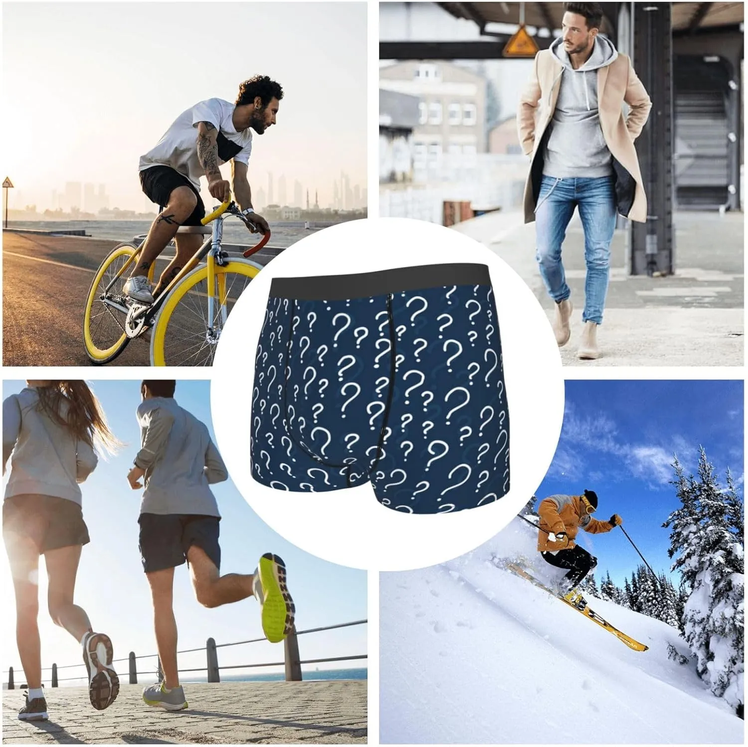 Question Marks Print Boxer Briefs For Men Breathable Underwear-