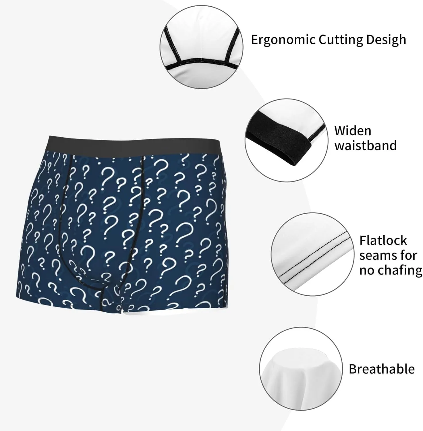 Question Marks Print Boxer Briefs For Men Breathable Underwear-