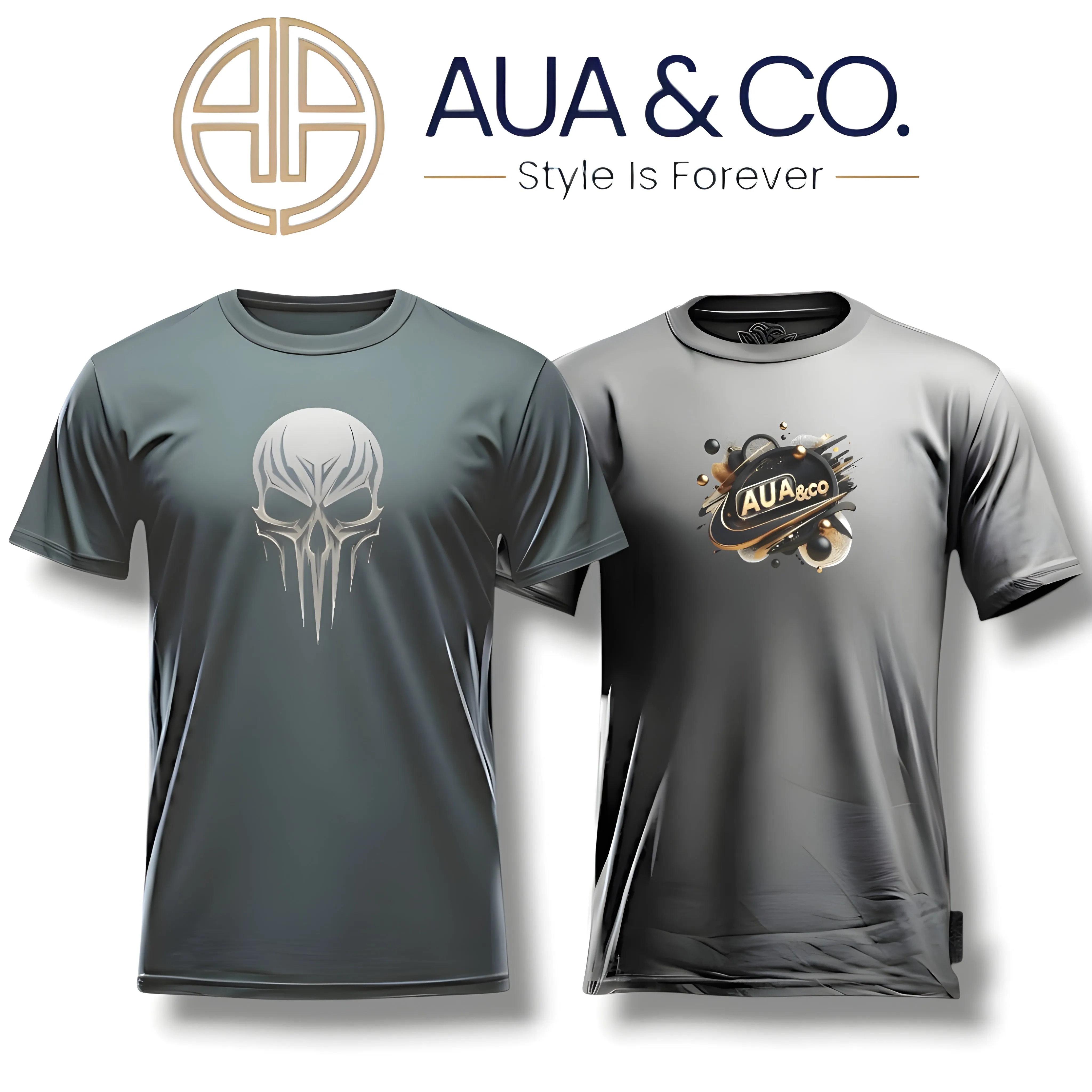 "2-Pack Men's Half-Sleeve T-Shirts - Dark Olive & Gray | Cotton Blend, DTF Print"