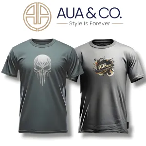 "2-Pack Men's Half-Sleeve T-Shirts - Dark Olive & Gray | Cotton Blend, DTF Print"