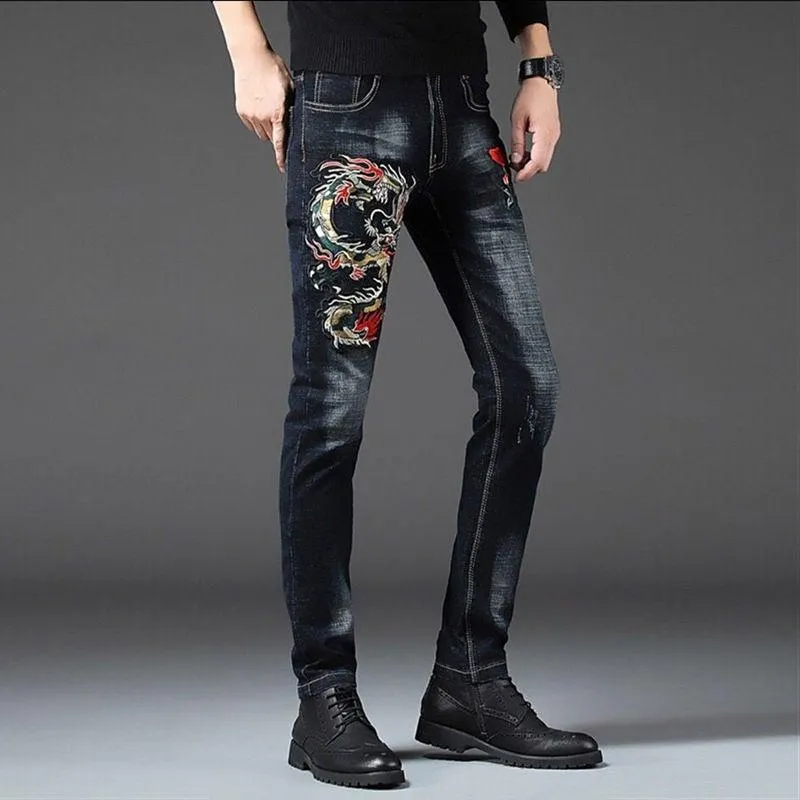 RACC Men's Flower Embroidery Slim Fit Jeans