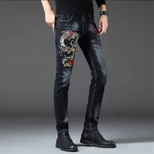 RACC Men's Flower Embroidery Slim Fit Jeans