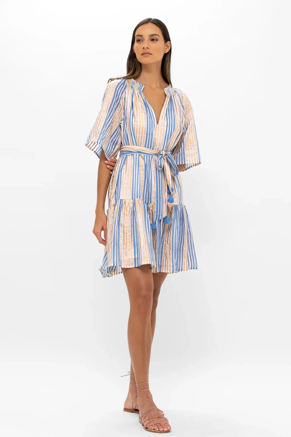 Raglan Belted Mini Dress - Samoa Blue Gold