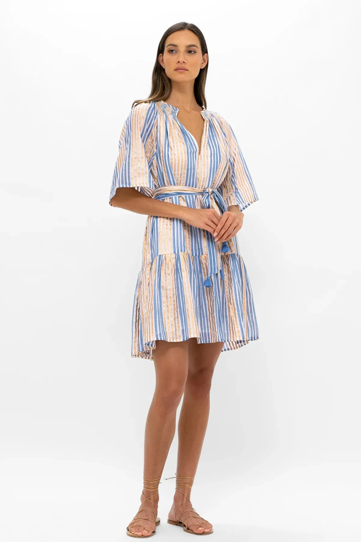 Raglan Belted Mini Dress - Samoa Blue Gold