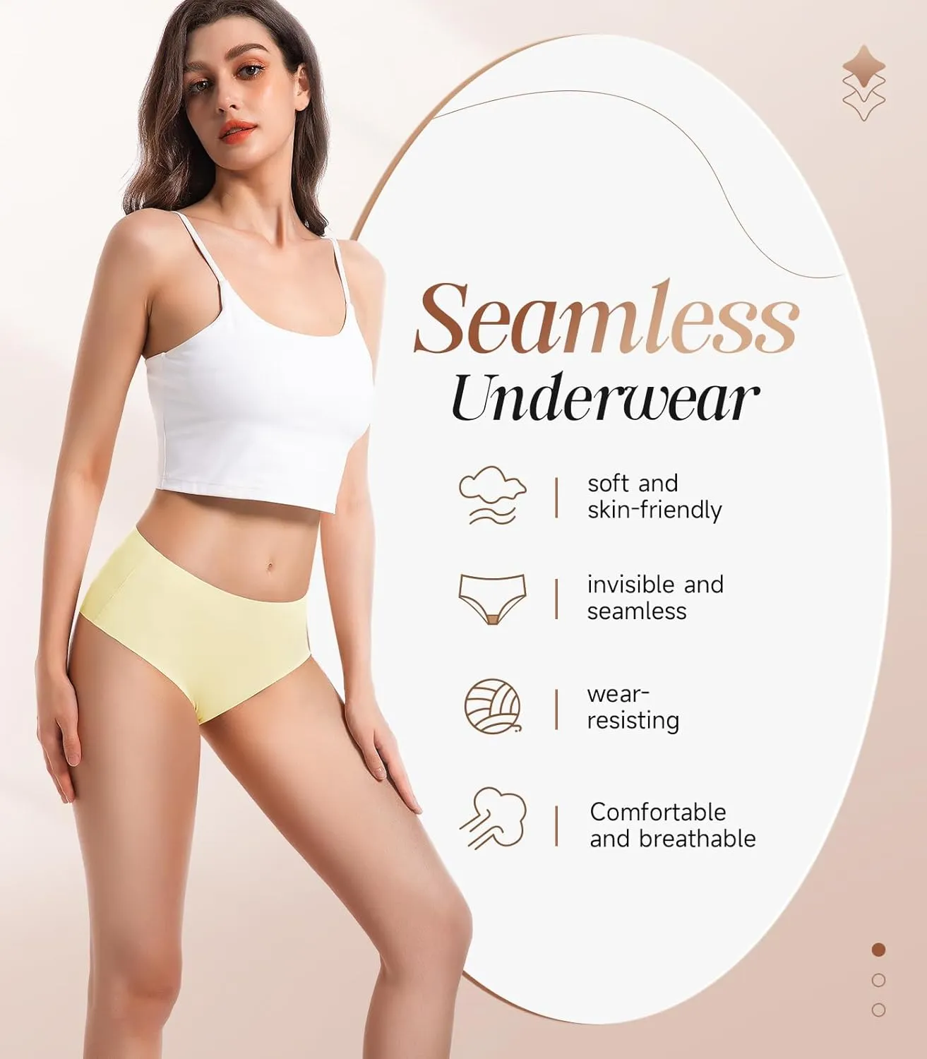 Rdiner Seamless Underwear for Women, High Waisted No Show Stretch Bikini Panties Silky Invisible Soft Briefs Hipster 6 Pack