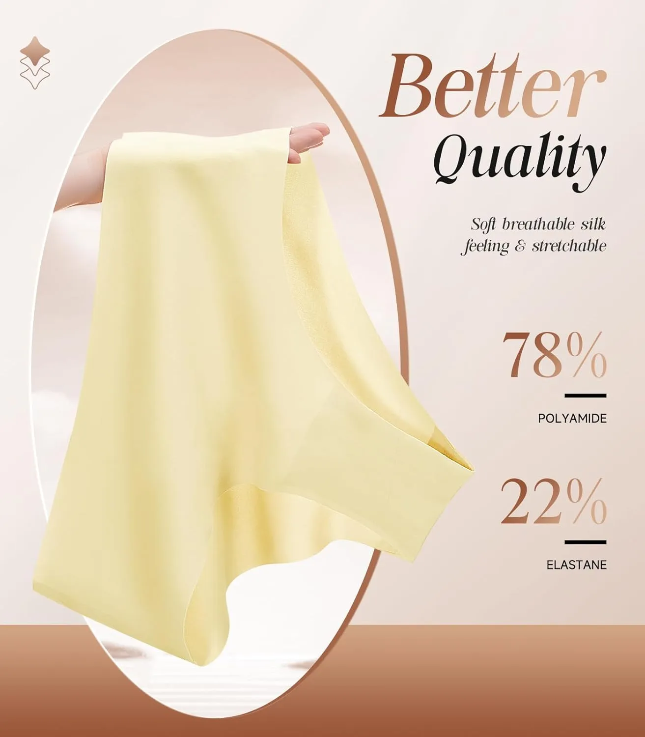 Rdiner Seamless Underwear for Women, High Waisted No Show Stretch Bikini Panties Silky Invisible Soft Briefs Hipster 6 Pack