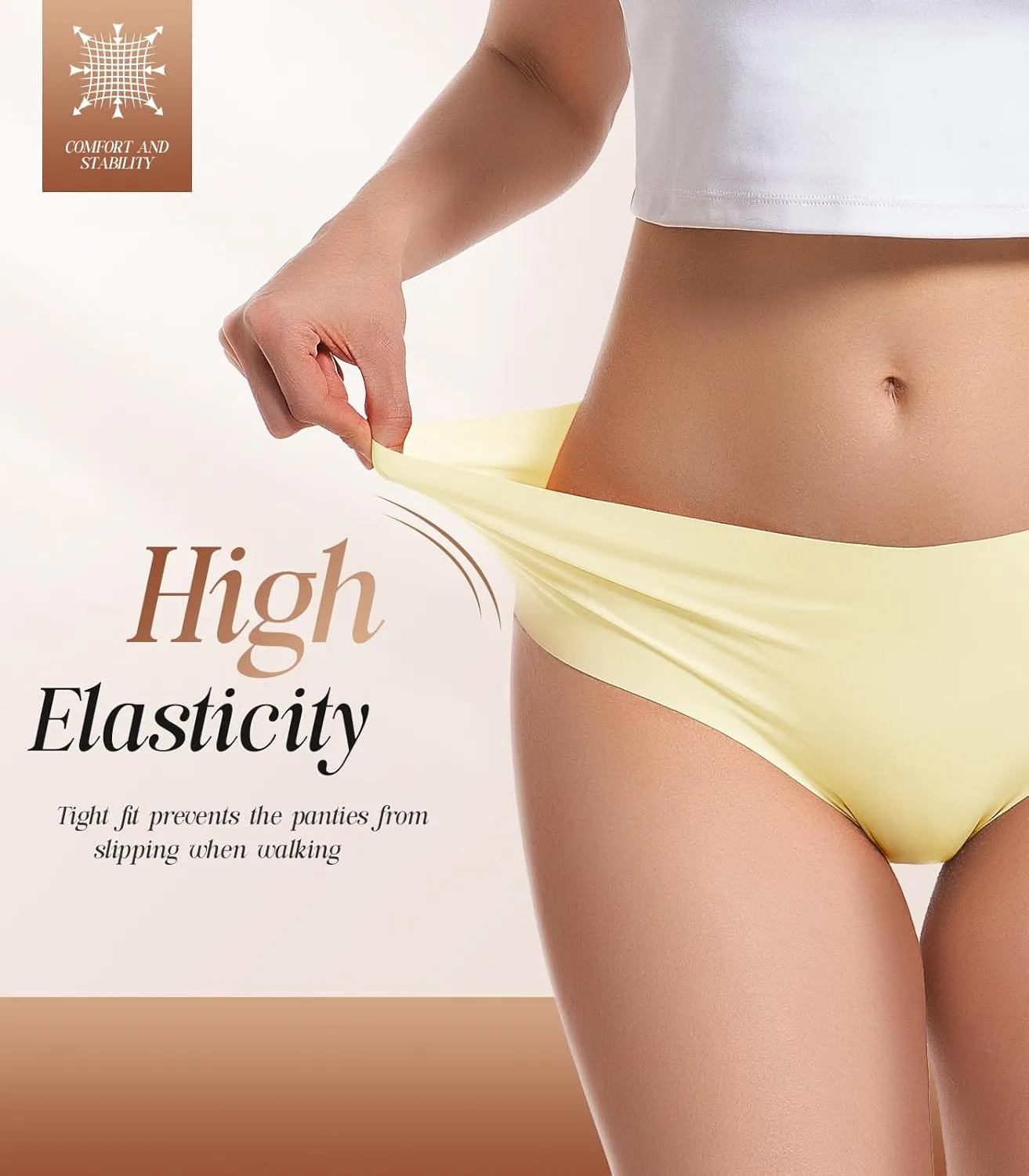 Rdiner Seamless Underwear for Women, High Waisted No Show Stretch Bikini Panties Silky Invisible Soft Briefs Hipster 6 Pack