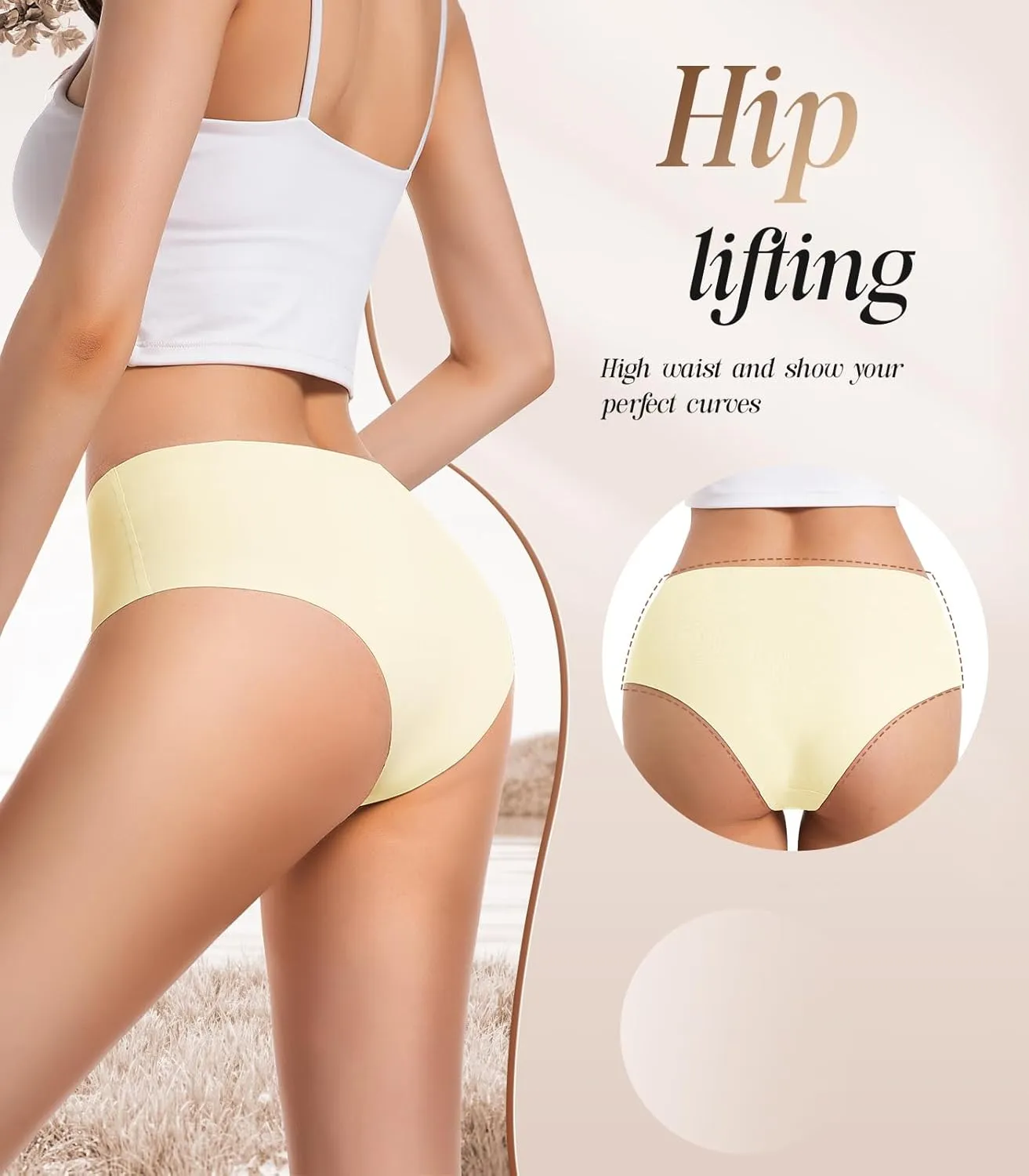Rdiner Seamless Underwear for Women, High Waisted No Show Stretch Bikini Panties Silky Invisible Soft Briefs Hipster 6 Pack