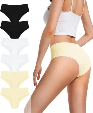 Rdiner Seamless Underwear for Women, High Waisted No Show Stretch Bikini Panties Silky Invisible Soft Briefs Hipster 6 Pack