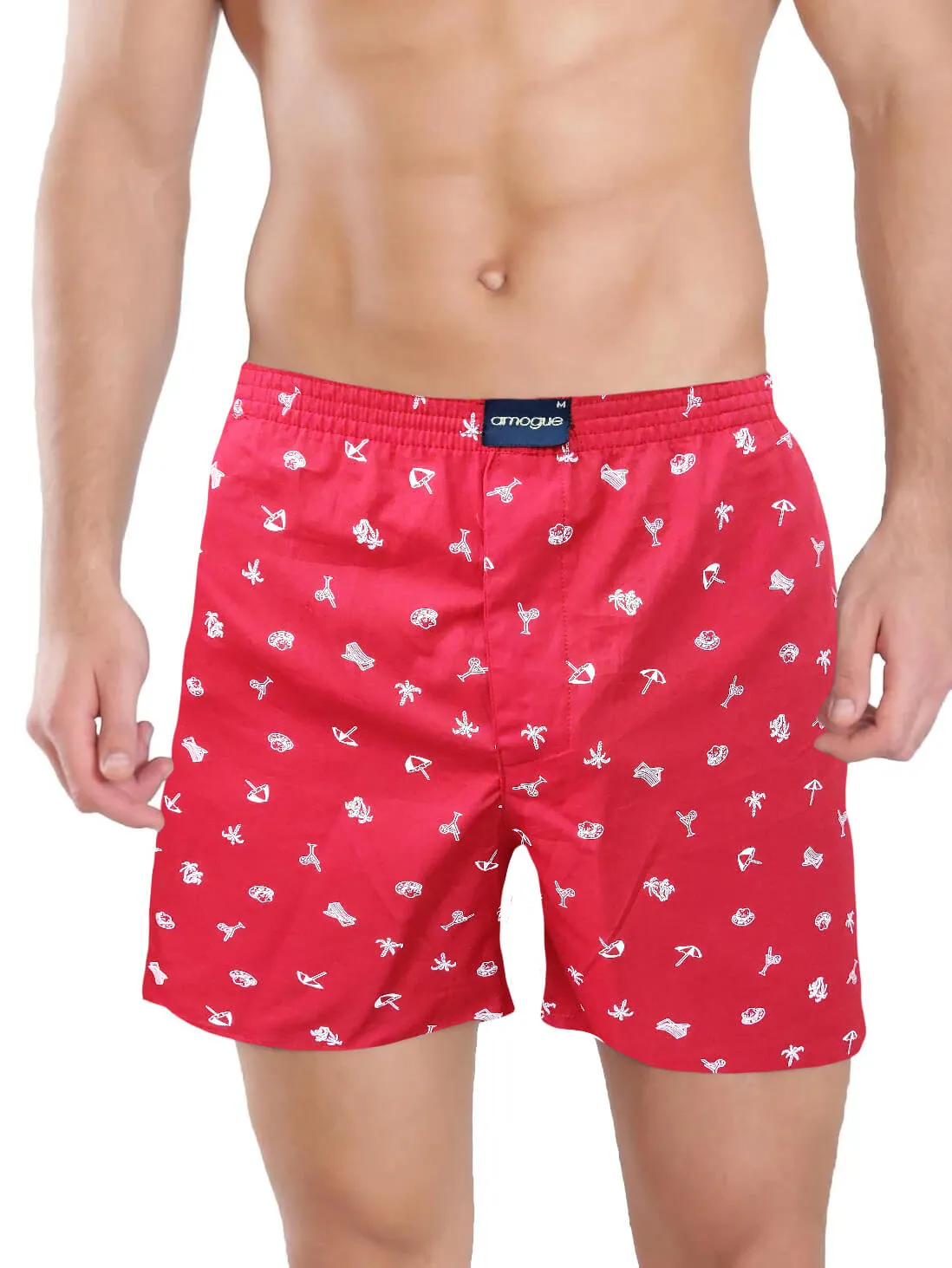 Red & Navy Blue Printed Men's Boxer Shorts(Pack of 2)