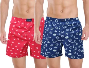 Red & Navy Blue Printed Men's Boxer Shorts(Pack of 2)