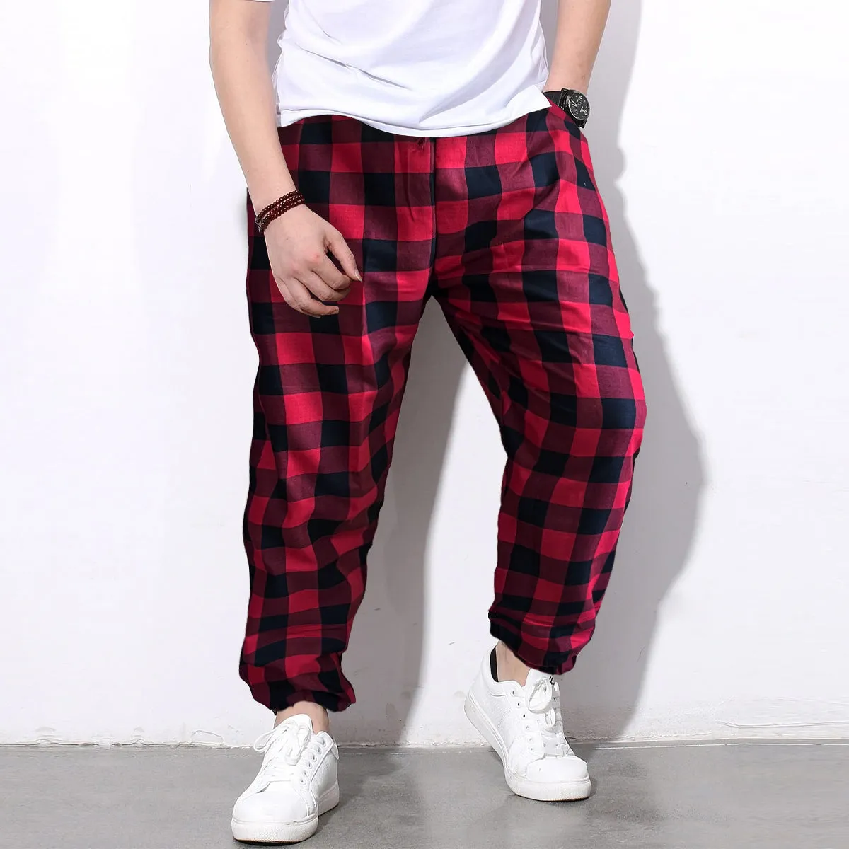 Red & White n Grey Checks Jogger Breathable Casual For Men & Women Harem Combo (Pack of 2)