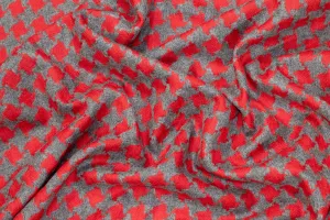 Red and Gray Houndstooth Italian Wool