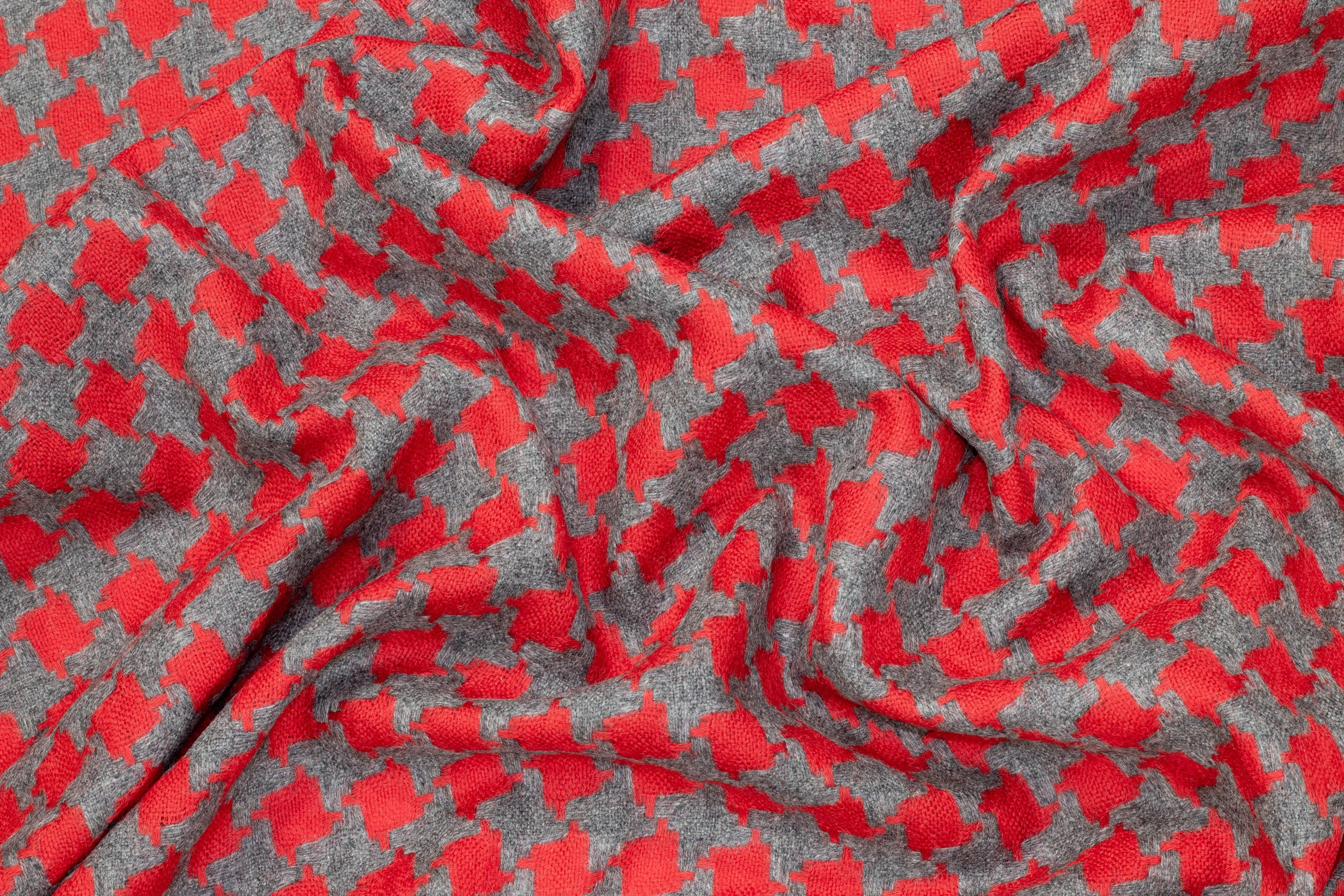 Red and Gray Houndstooth Italian Wool