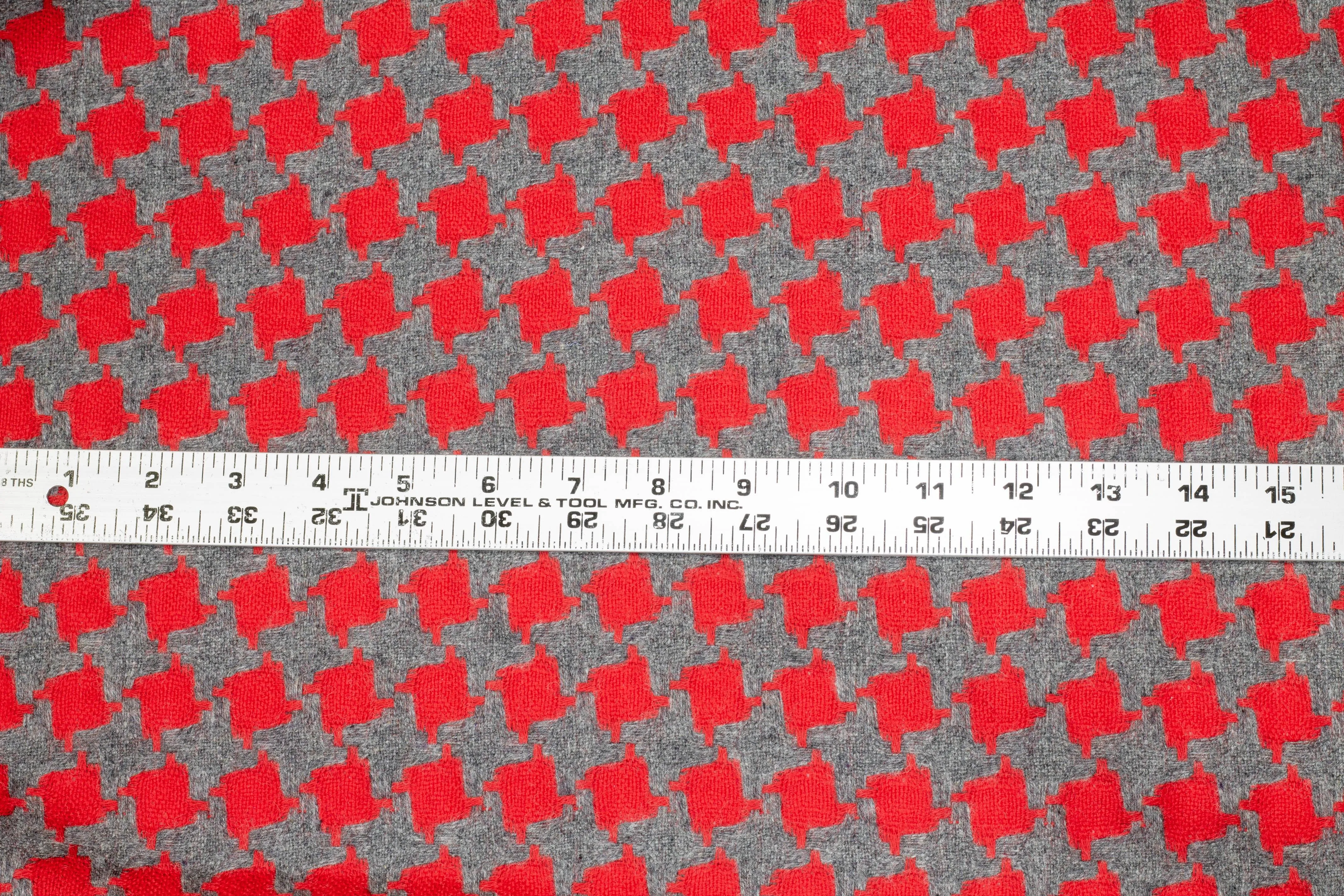 Red and Gray Houndstooth Italian Wool