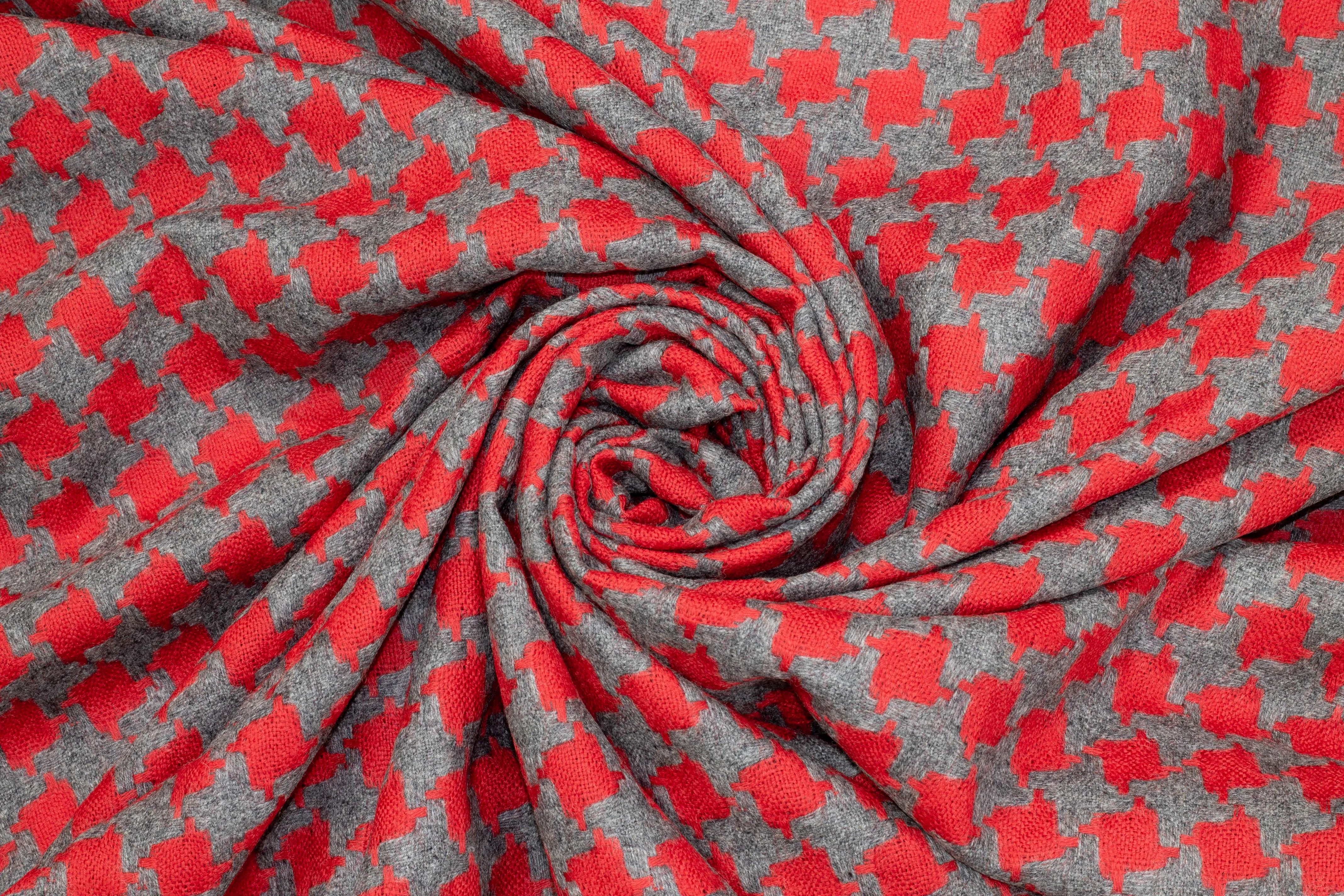 Red and Gray Houndstooth Italian Wool
