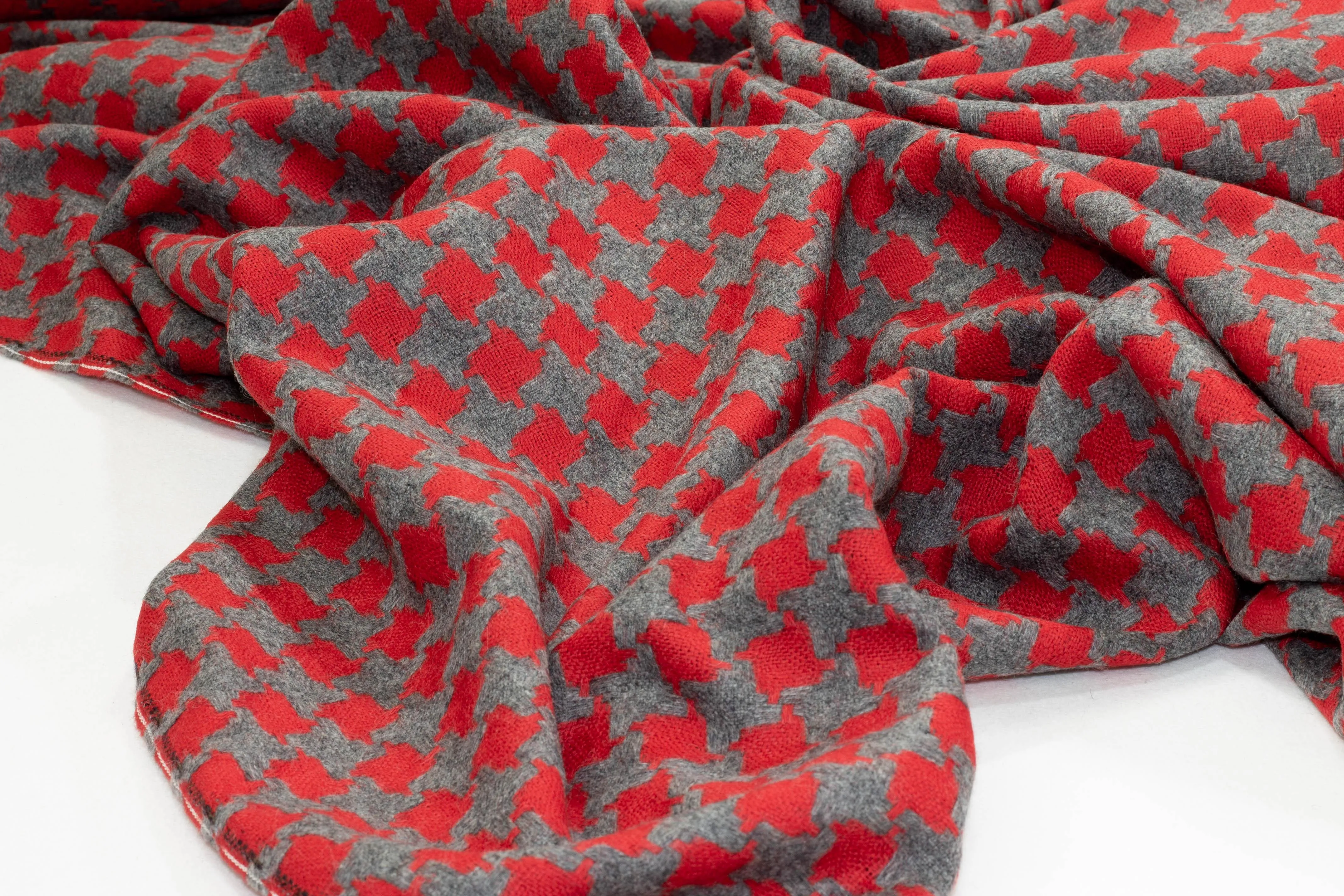 Red and Gray Houndstooth Italian Wool