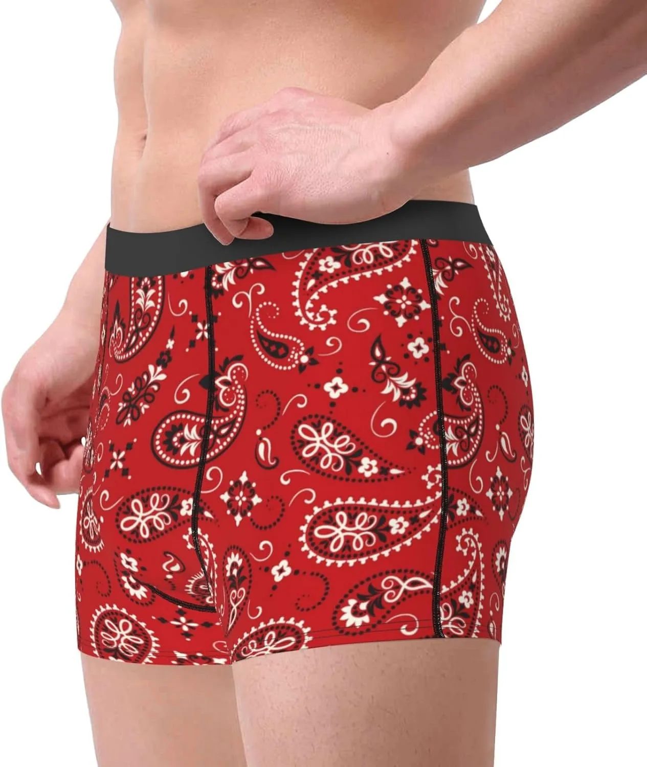 Red Paisley Floral Print Boxer Briefs For Men Breathable Underwear-
