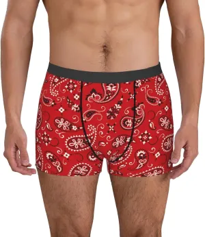 Red Paisley Floral Print Boxer Briefs For Men Breathable Underwear-