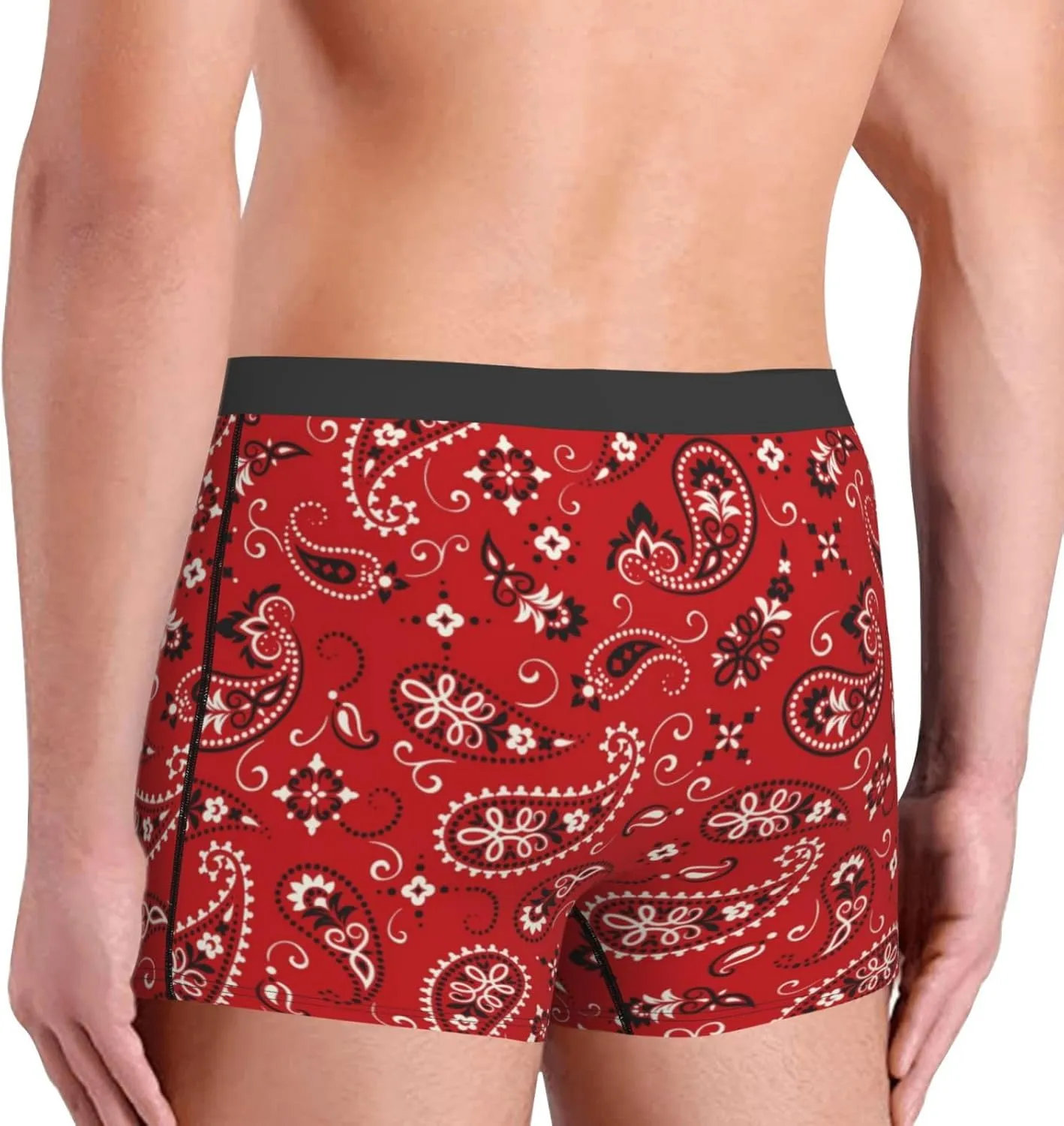 Red Paisley Floral Print Boxer Briefs For Men Breathable Underwear-