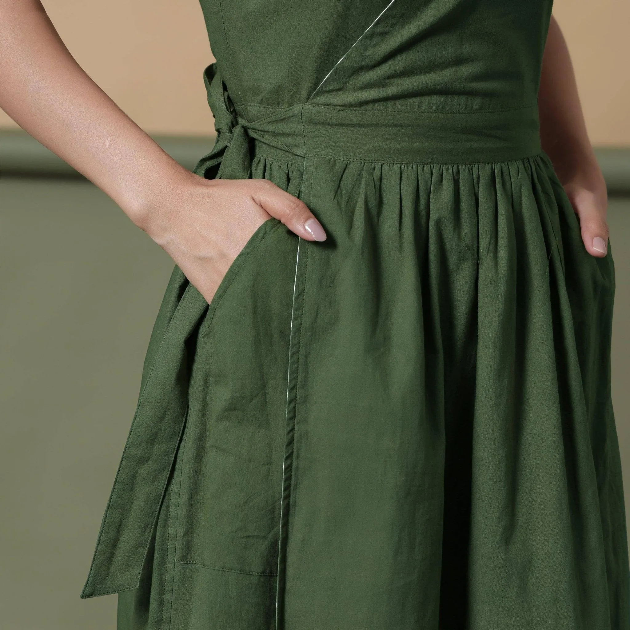 Reversible Forest Green Tie-Dye Cotton Maxi Wrap Dress