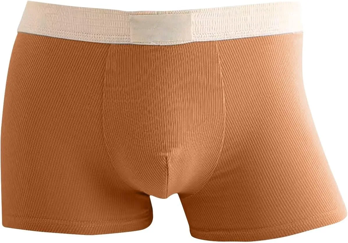 Rib Cotton Boxer Briefs for Men Casual Soft Underwear Mens Plain Breathable Boxers Ribbed Trunks Underwear