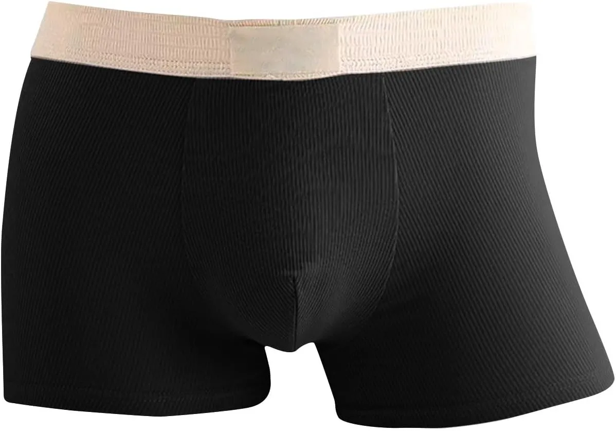 Rib Cotton Boxer Briefs for Men Casual Soft Underwear Mens Plain Breathable Boxers Ribbed Trunks Underwear