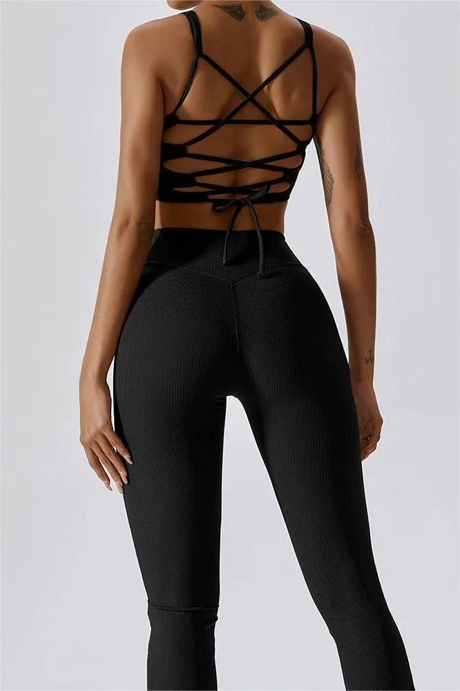 Ribbed Caged Back Sports Bra