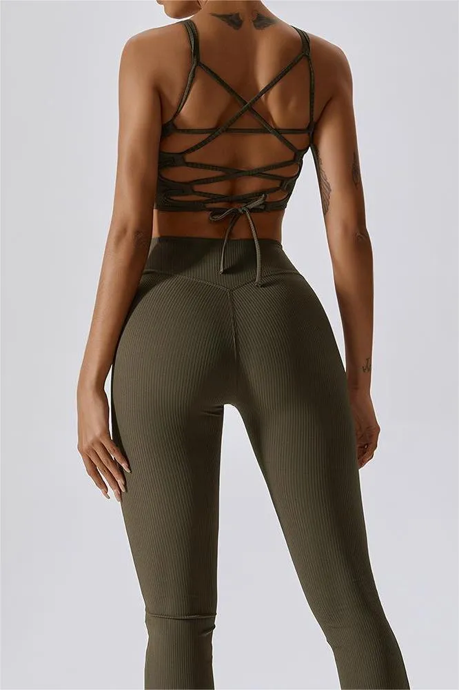 Ribbed Caged Back Sports Bra
