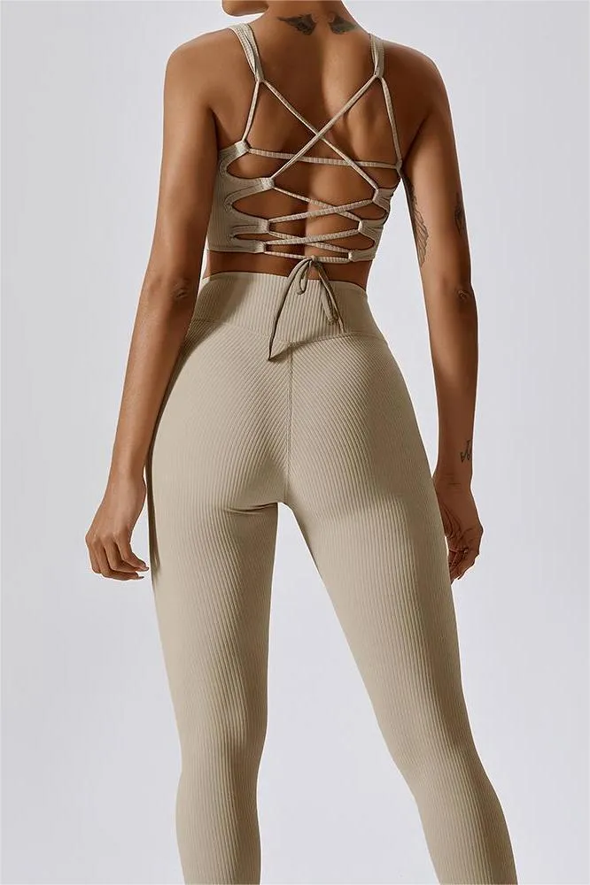 Ribbed Caged Back Sports Bra