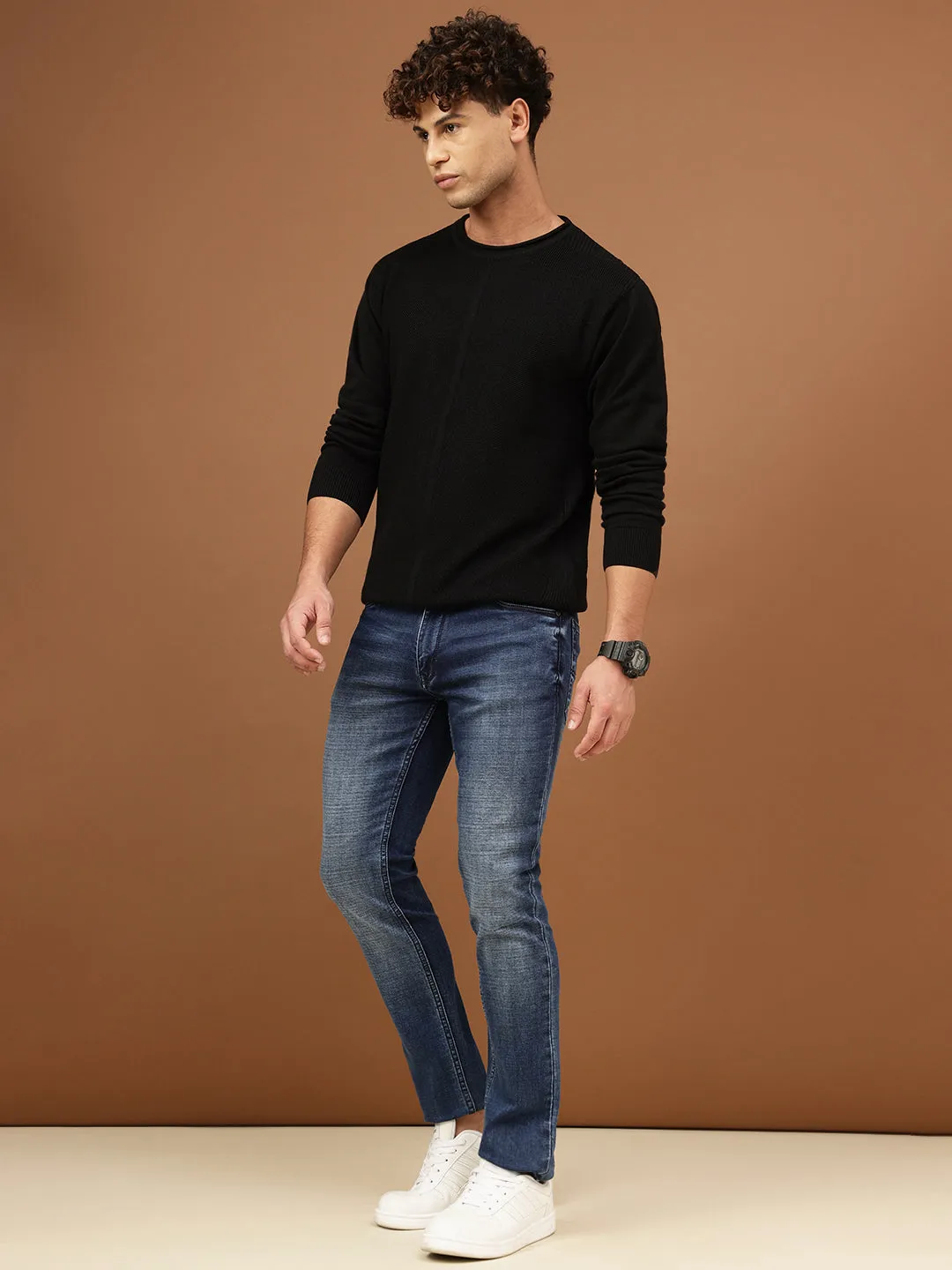 Richlook Men Self Design Sweater