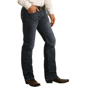 Rock & Roll Denim Men's Slim Fit Stretch Straight Bootcut Jeans- Dark Wash