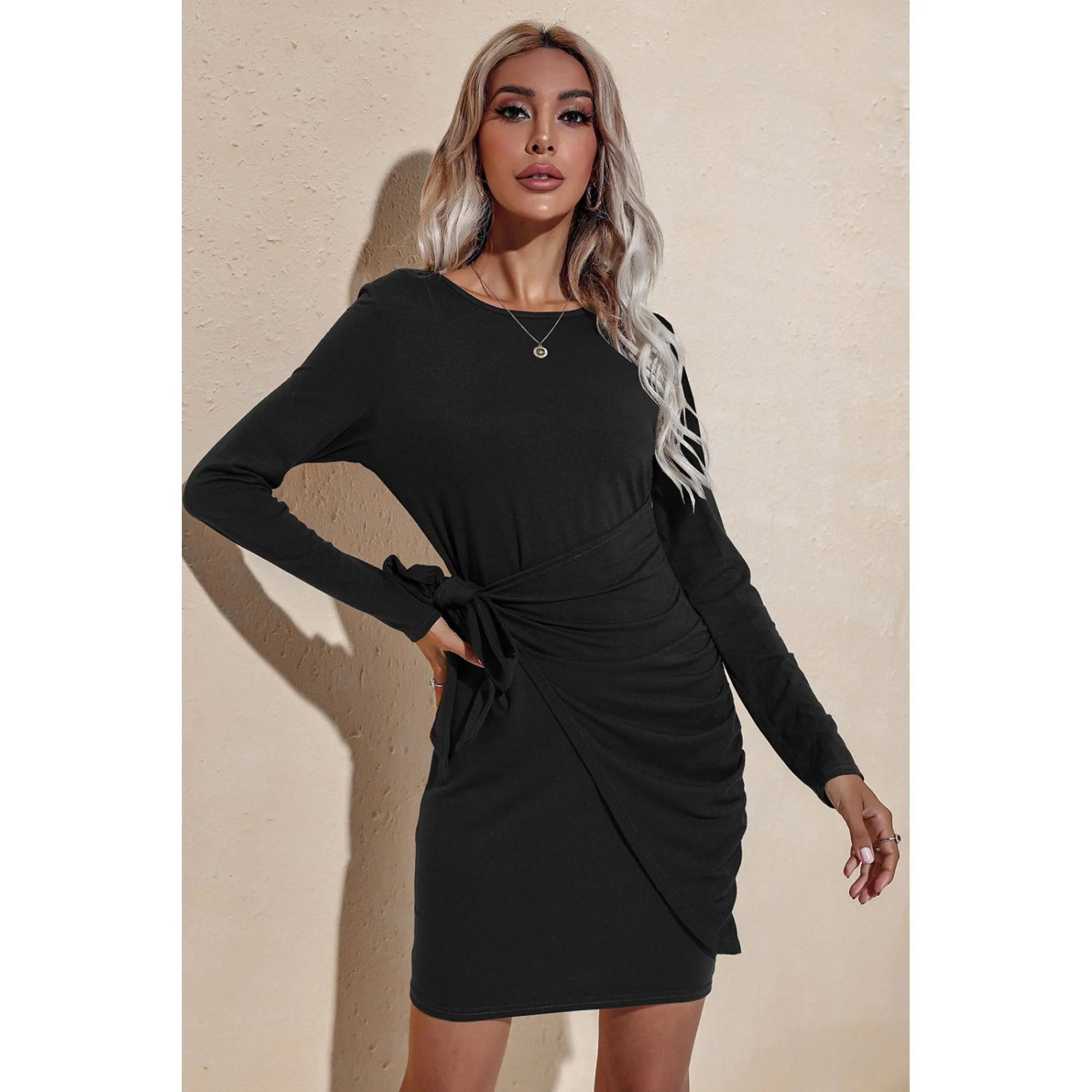 Ruched Tie Mini Dress