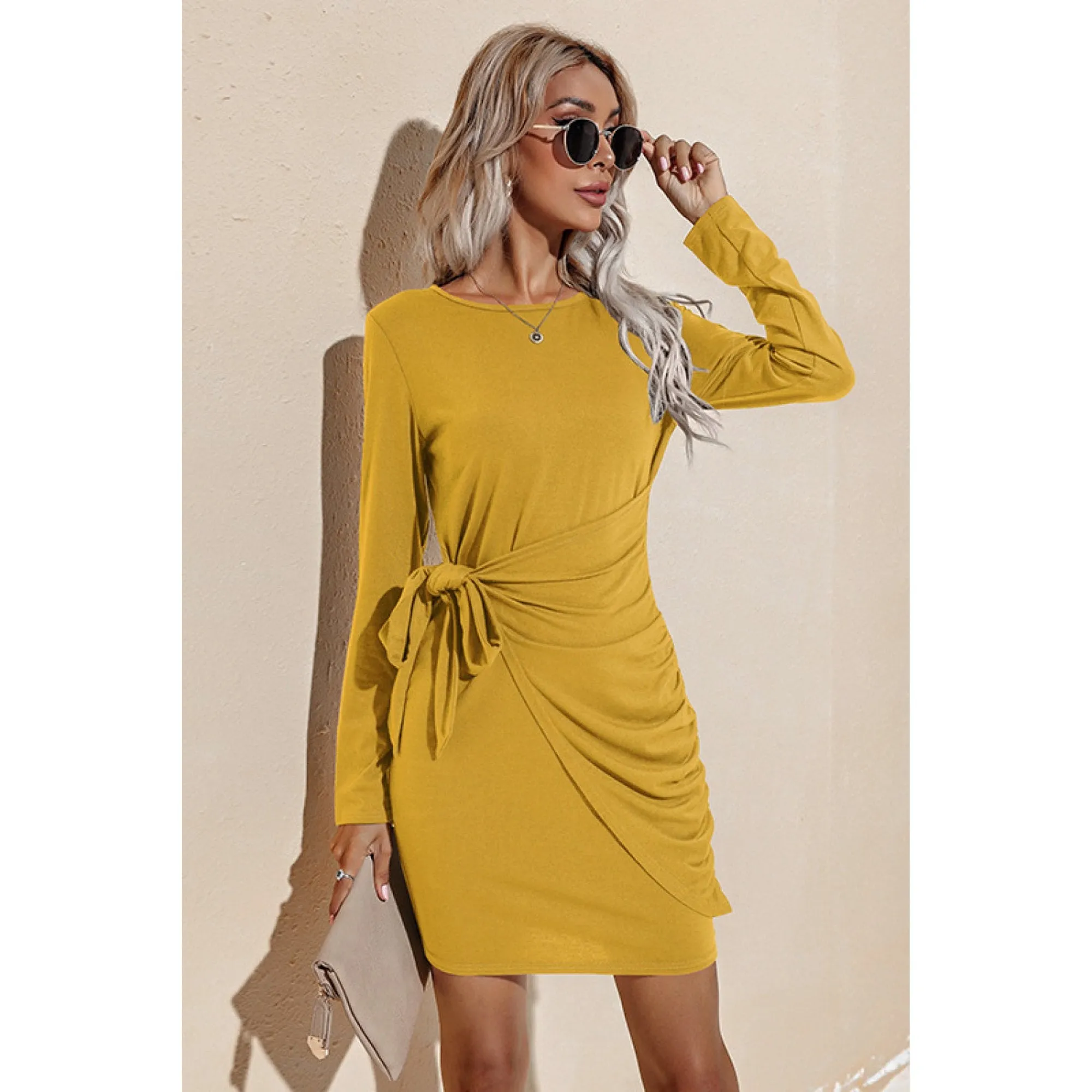 Ruched Tie Mini Dress