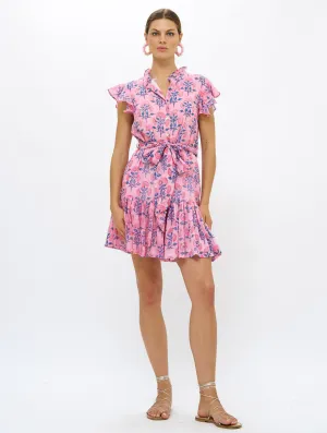 Ruffle Collar Button Mini Dress - Sconset Pink
