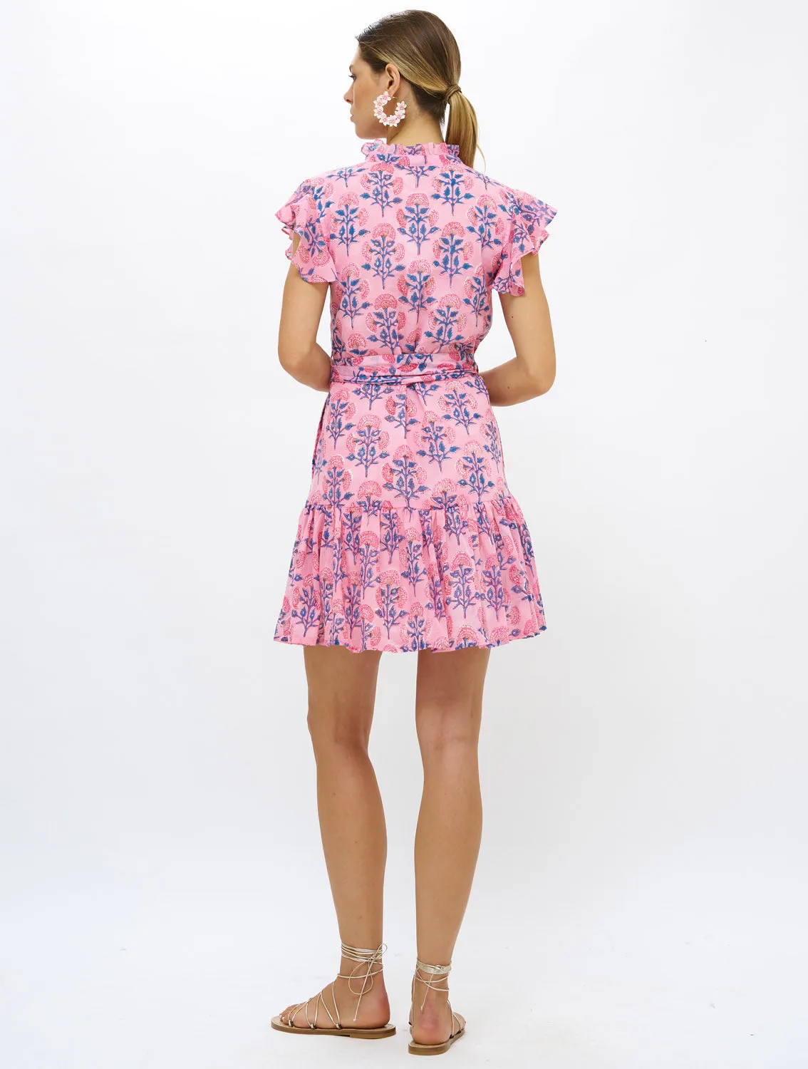 Ruffle Collar Button Mini Dress - Sconset Pink