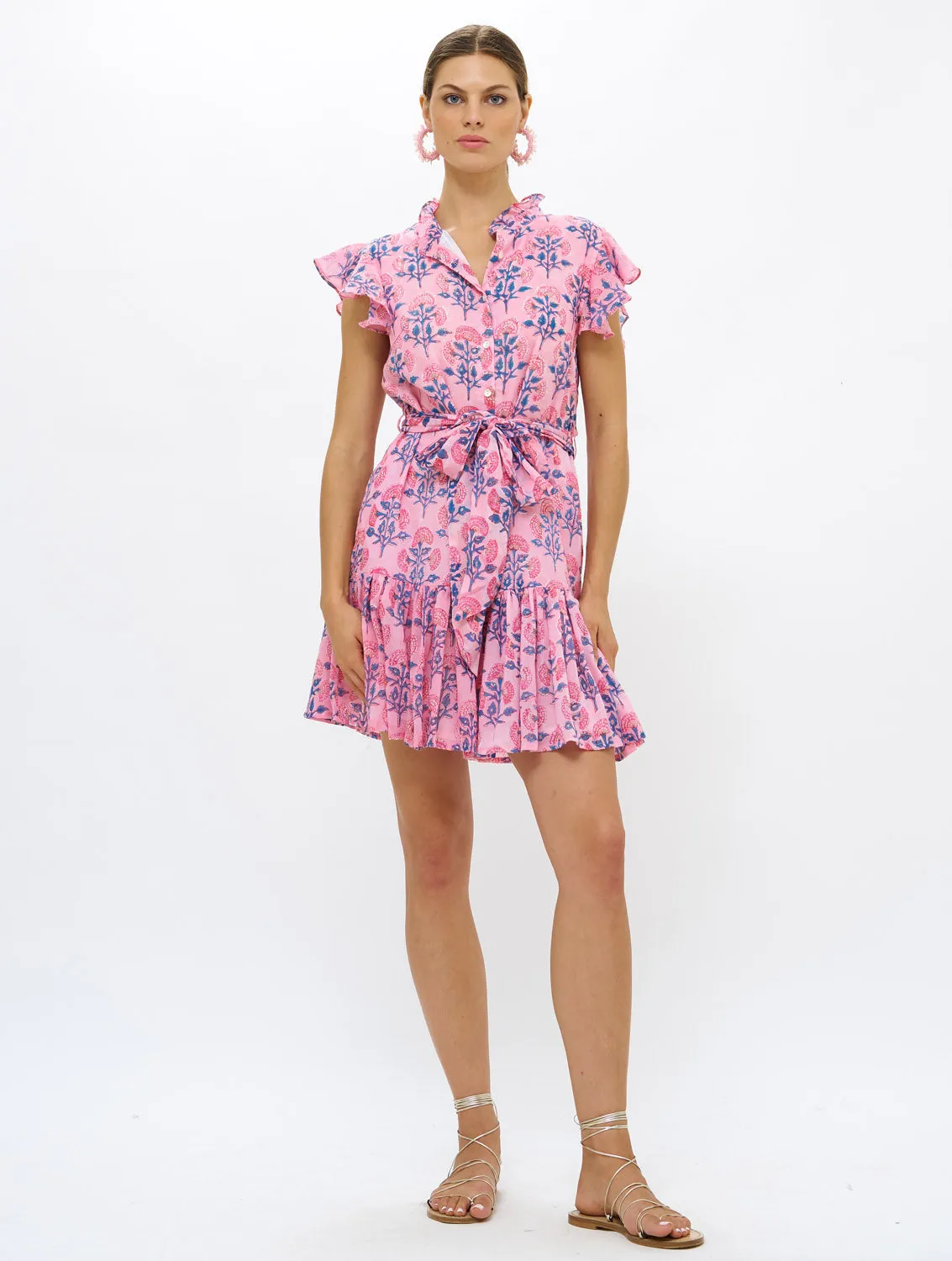 Ruffle Collar Button Mini Dress - Sconset Pink