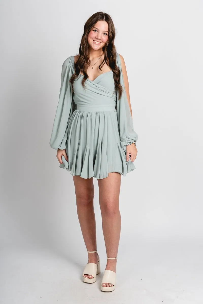 Ruffle mini dress sage