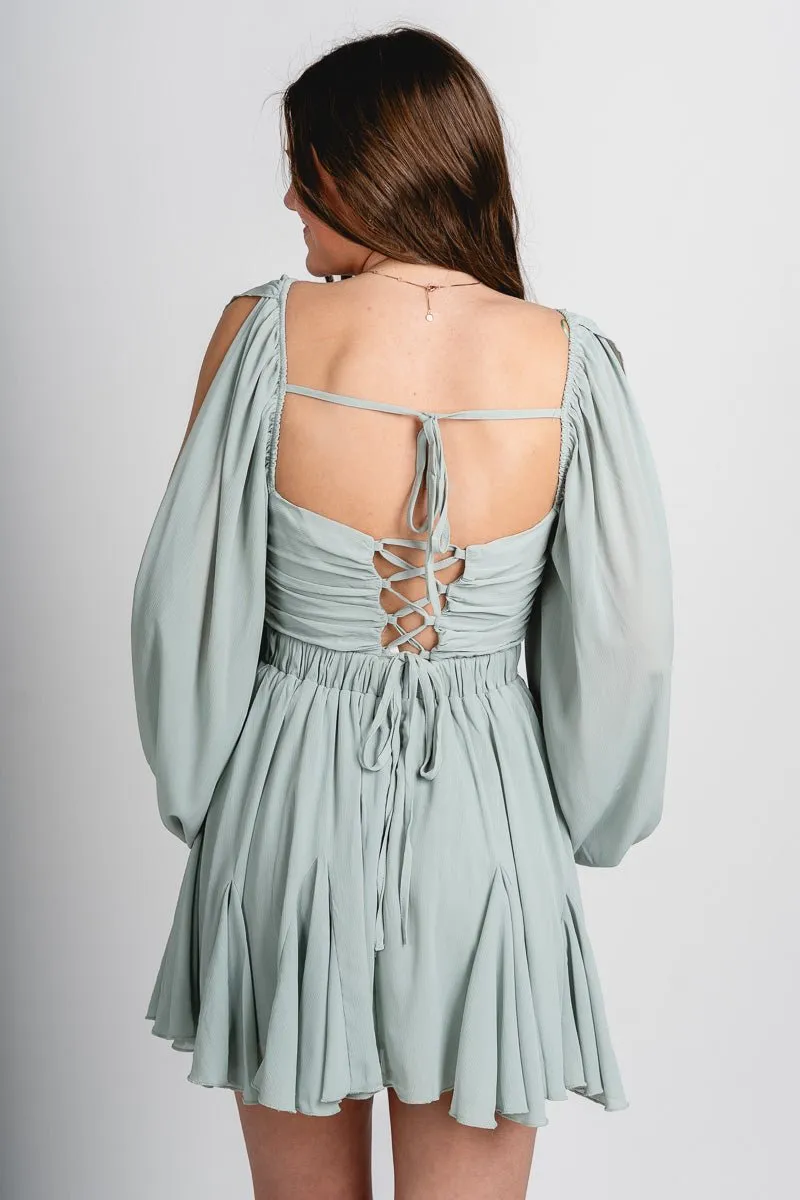 Ruffle mini dress sage