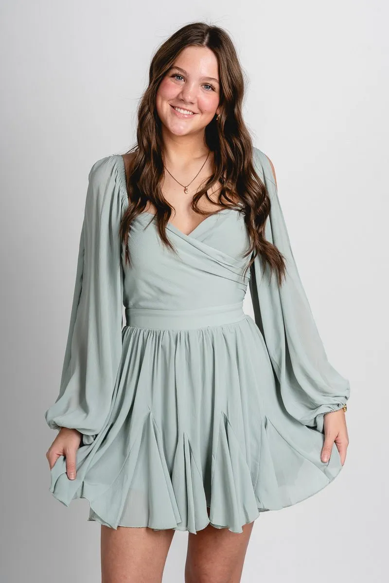 Ruffle mini dress sage