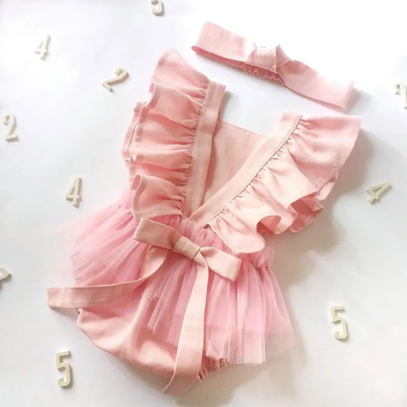 Ruffle Sleeve Cotton Linen Triangle Babies Rompers