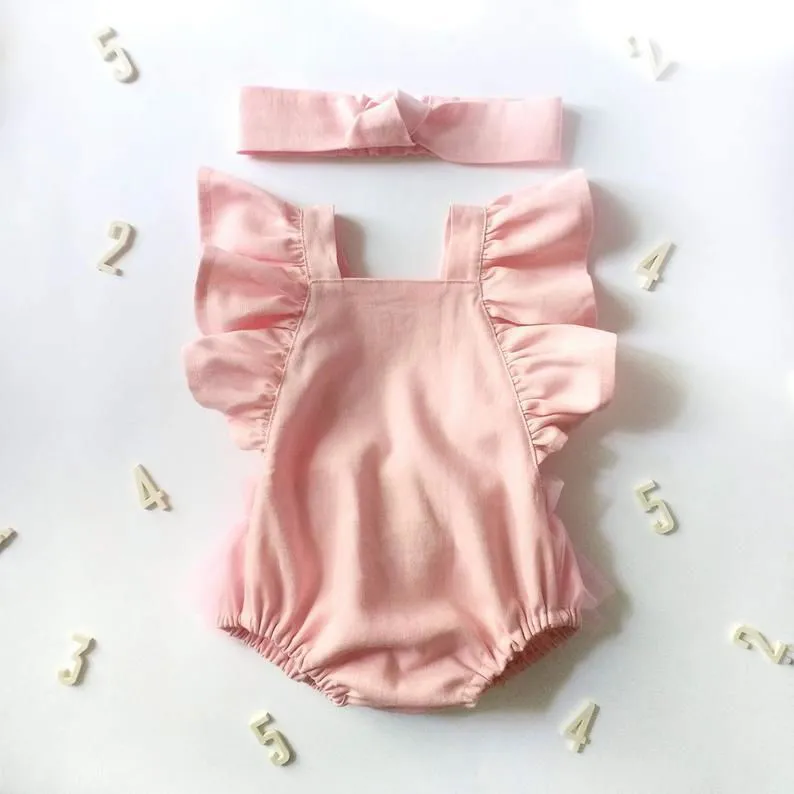 Ruffle Sleeve Cotton Linen Triangle Babies Rompers