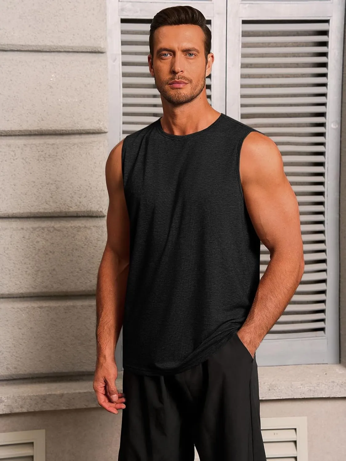 Runcati Mens Workout Tank Tops Sleeveless Gym Muscle Athletic T Shirts Casual Summer Beach Tops