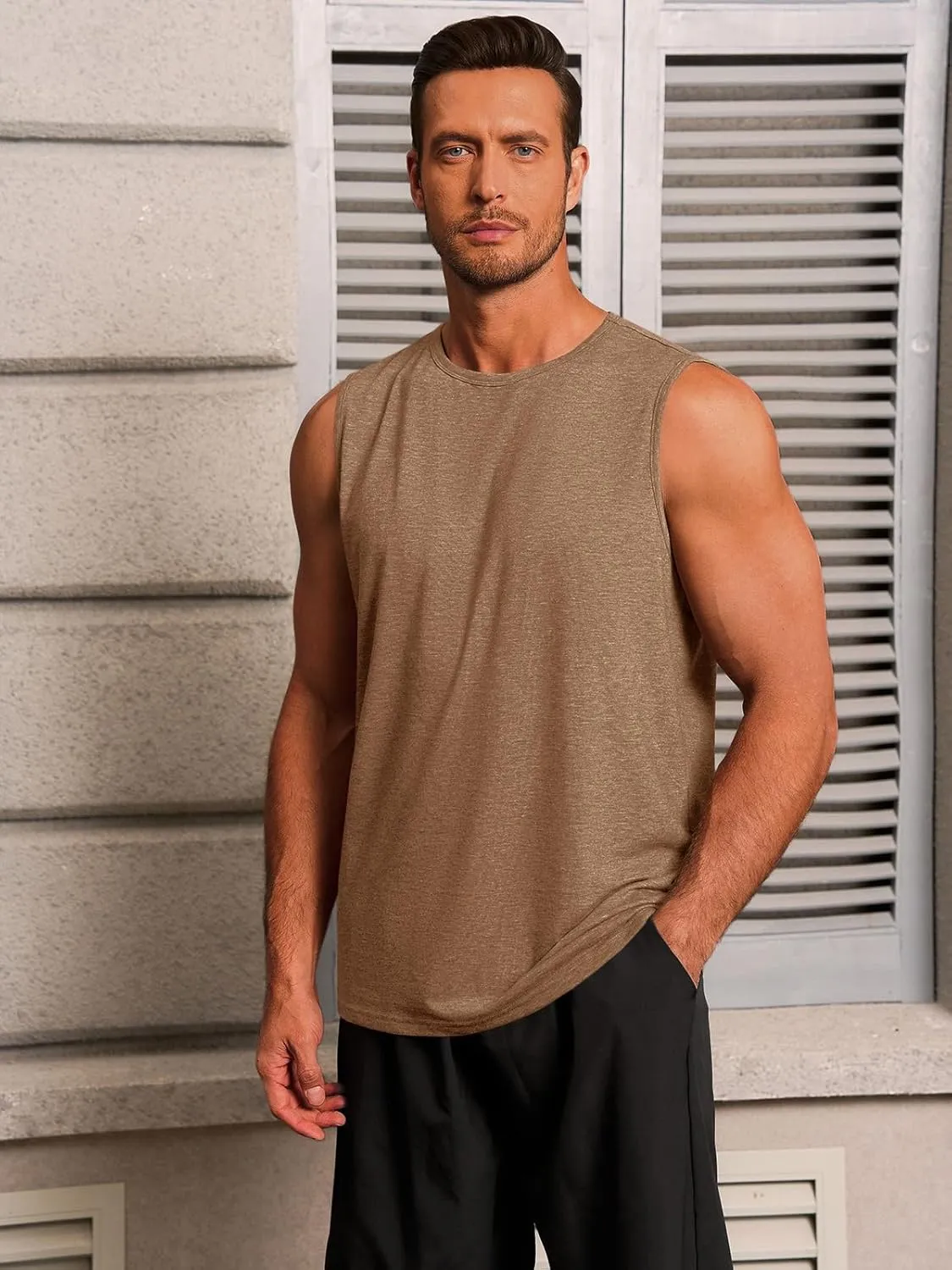 Runcati Mens Workout Tank Tops Sleeveless Gym Muscle Athletic T Shirts Casual Summer Beach Tops