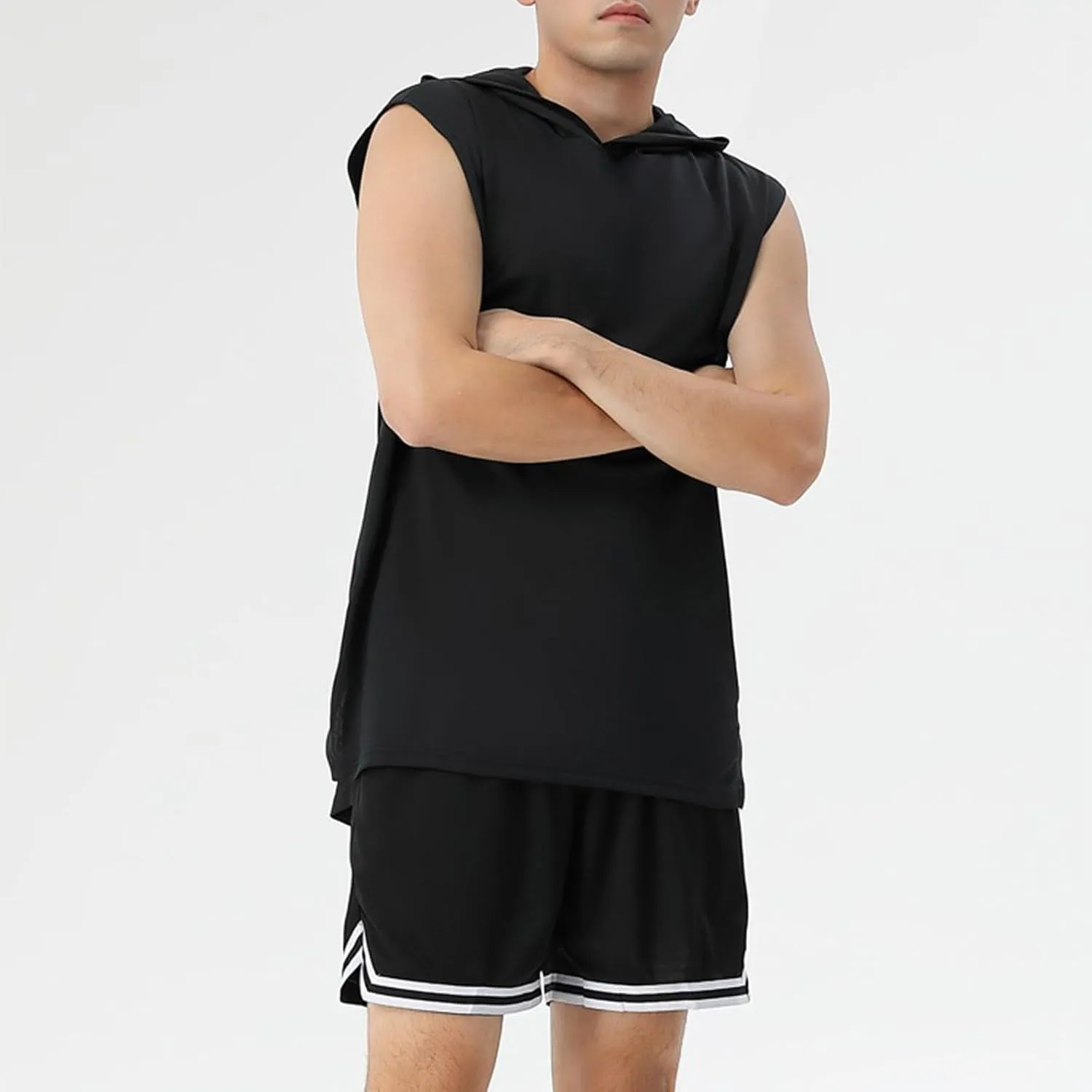 Running Shirts for Men Muscle Fit Hooded Tank Tops Breathable Quick Dry Basic Tees Casual Workout Gym Active T Shirt