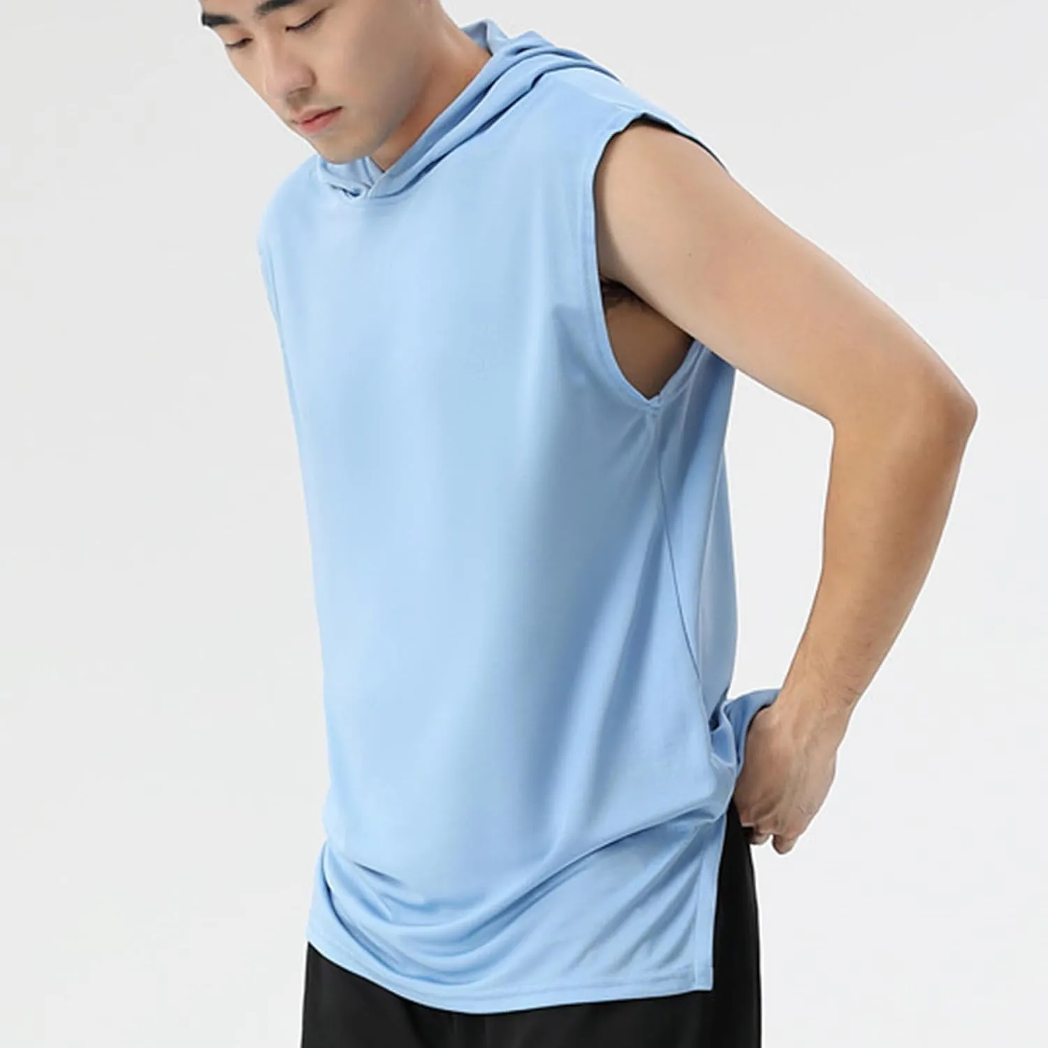 Running Shirts for Men Muscle Fit Hooded Tank Tops Breathable Quick Dry Basic Tees Casual Workout Gym Active T Shirt