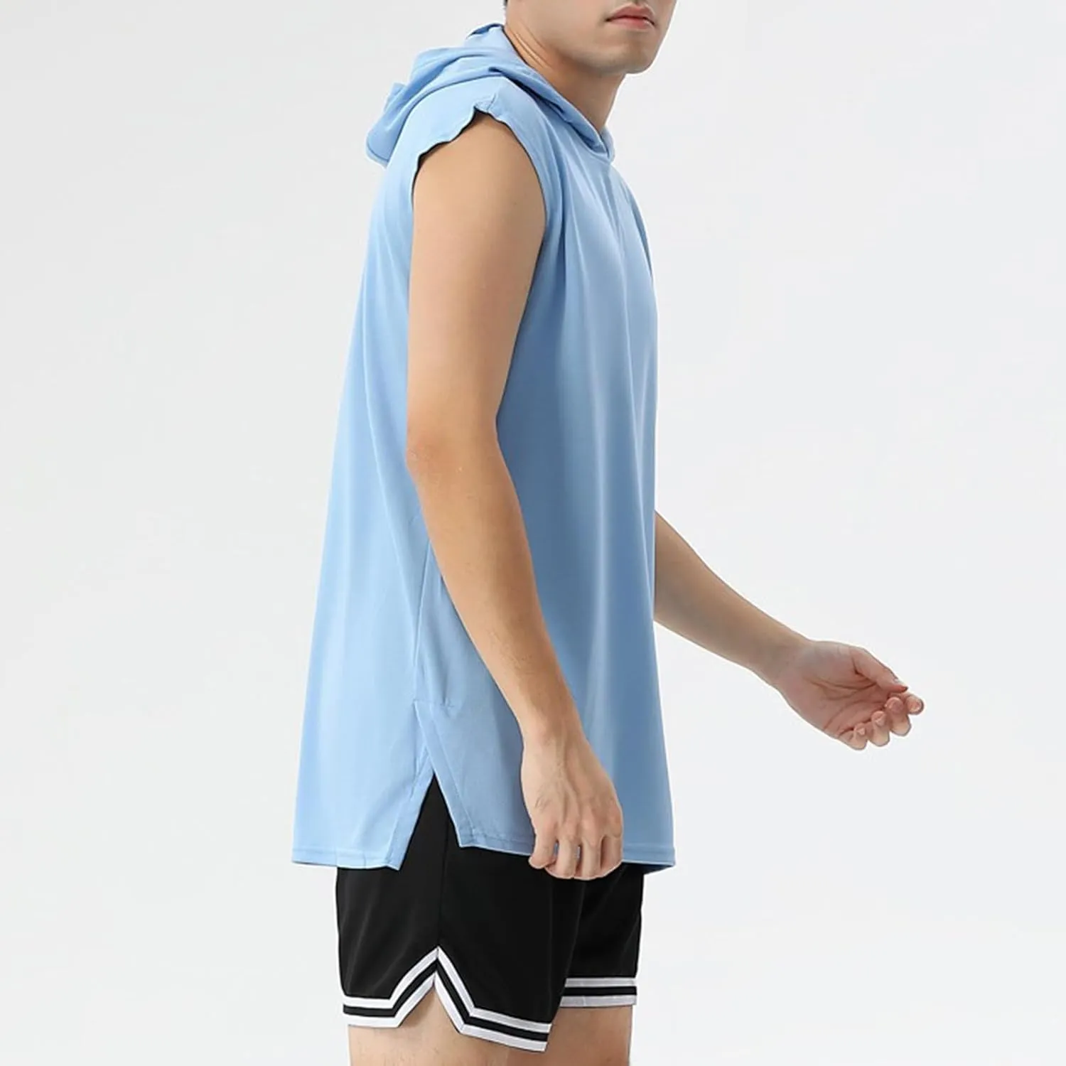 Running Shirts for Men Muscle Fit Hooded Tank Tops Breathable Quick Dry Basic Tees Casual Workout Gym Active T Shirt